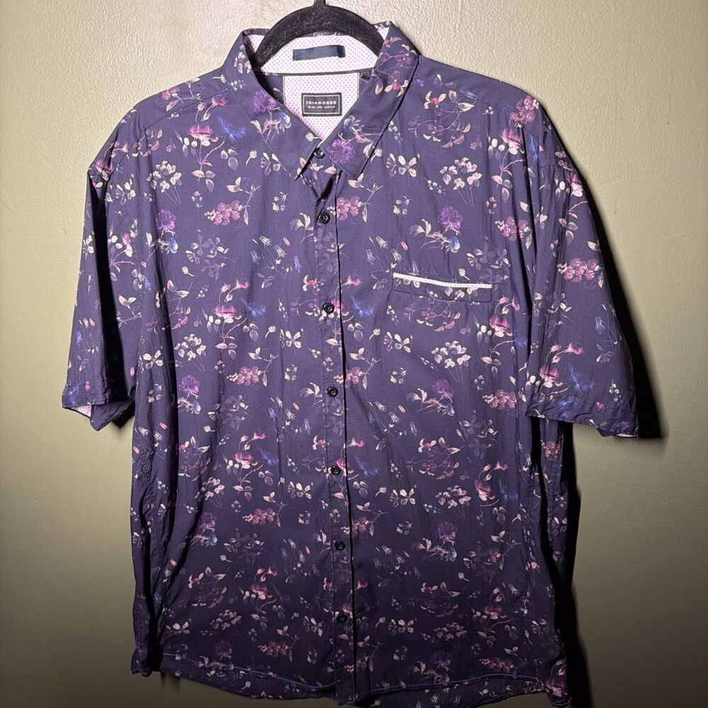 7Diamonds Mens XL Short Sleeve Button Up Shirt Moonlight Melody Floral